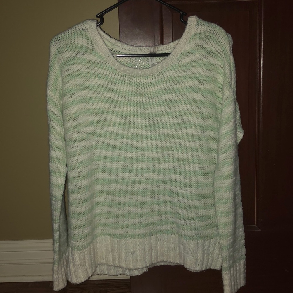 Green and White Striped Sweater